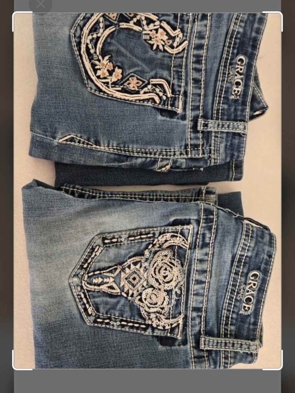 Grace In LA Women's Embroidered Blue Denim Jeans Size 16  Teenagers